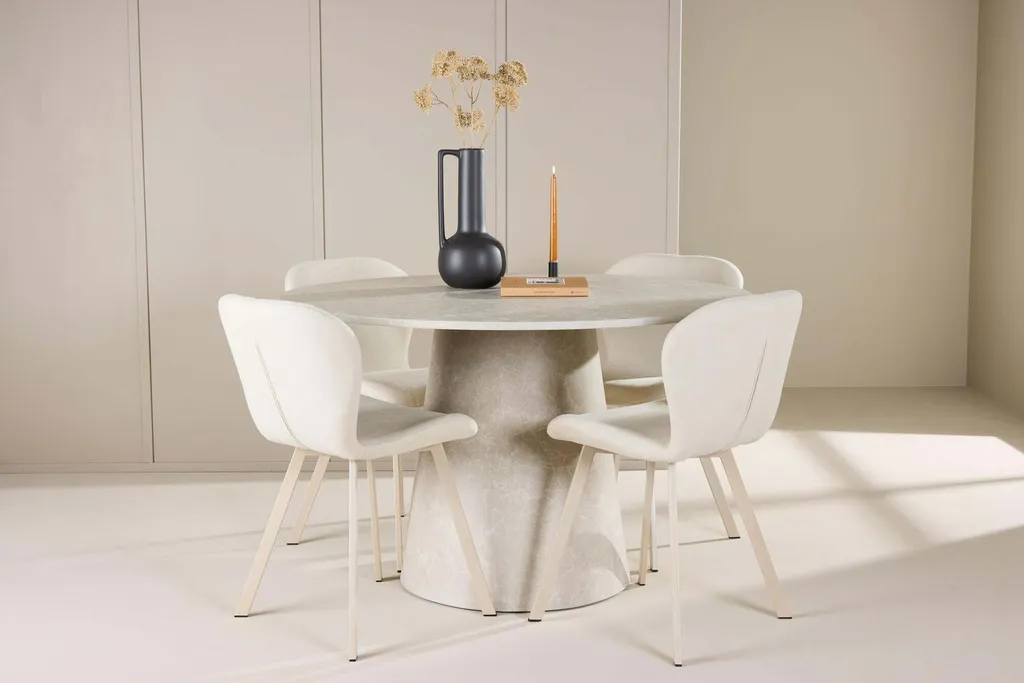 Table à manger ronde grise 120 cm design effet marbre pour 4-6 pers