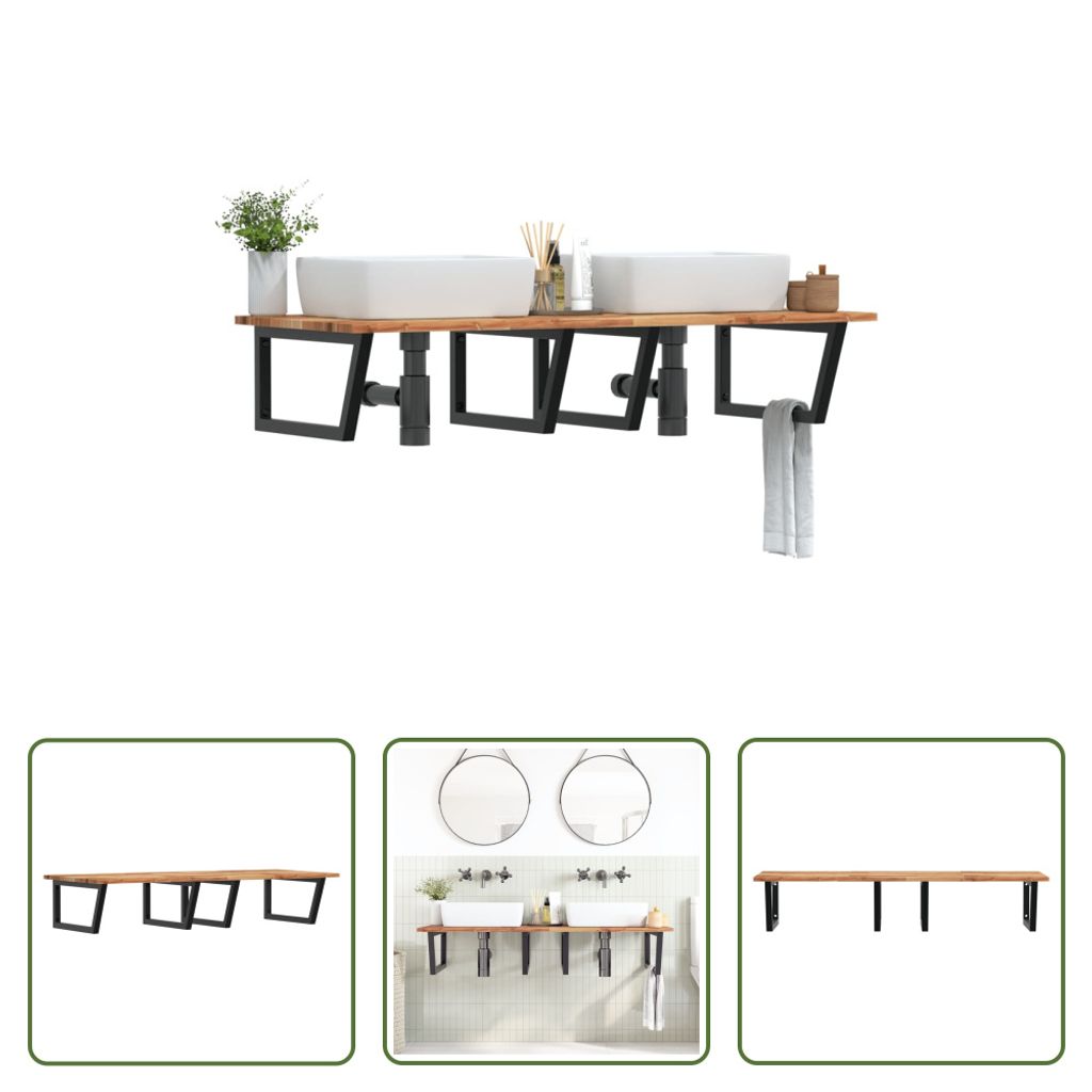 The Living Store Waschbeckenregal Wandmontage Stahl und Akazienholz