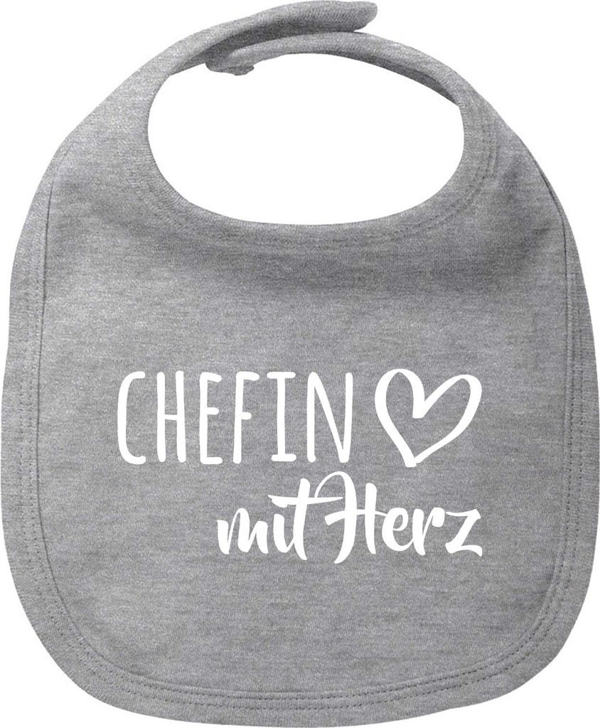 Huuraa Baby Lätzchen Chefin mit Herz Heather Grey Klettverschluss Baumwolle Latz Geschenkidee