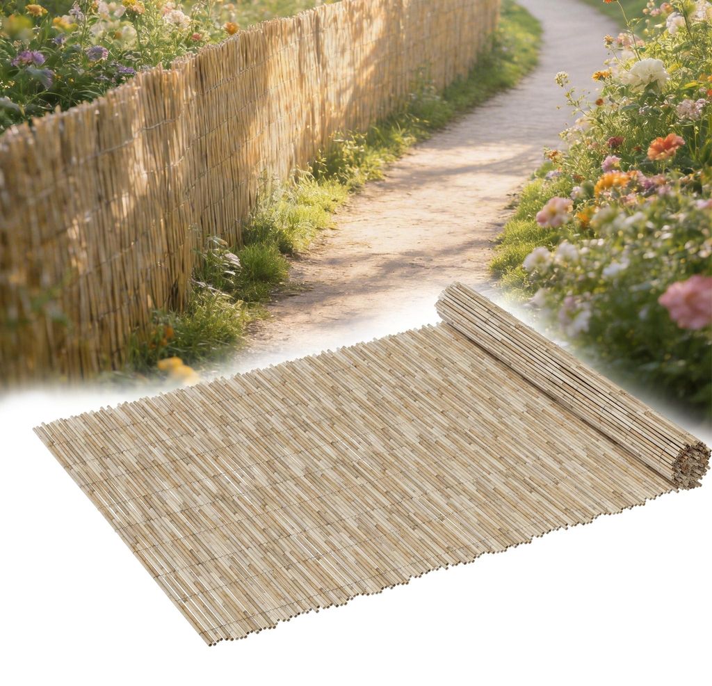 XINZI Schilfrohrmatte 80cm Höhe, 3m Lange Sichtschutzmatte aus Natur Schilf, Wetterfester Gartensichtschutz mit Kabelbindern für Balkon Zaun Terr...