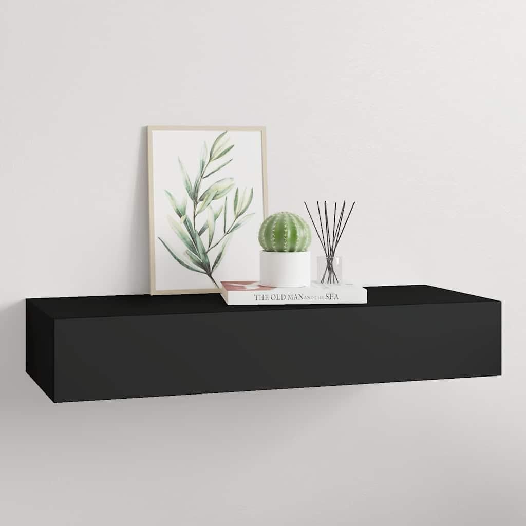 vidaXL Nástenná polica so zásuvkou čierna 60x23,5x10 cm MDF Obrázok produktu 
