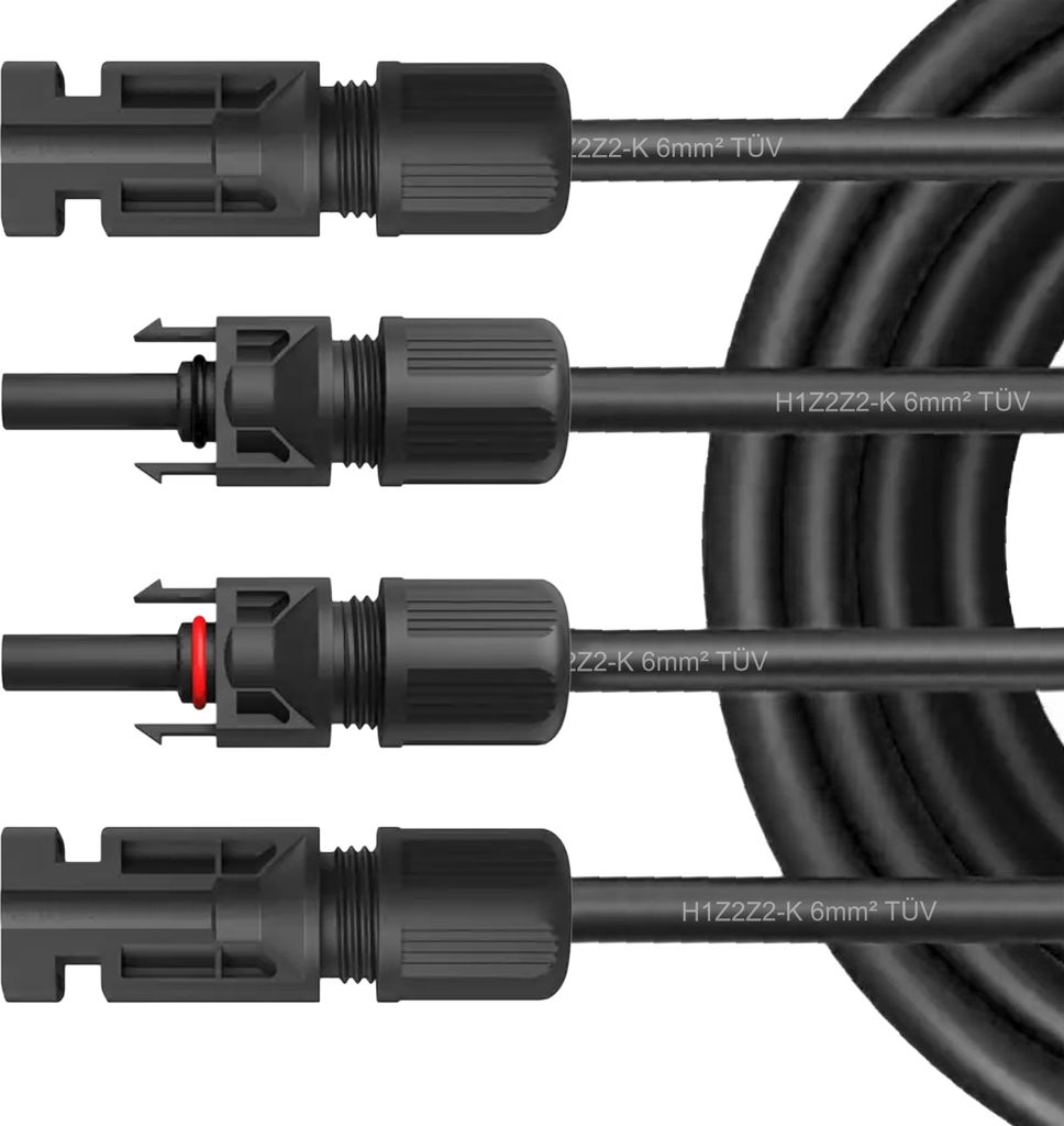 Solarkabel Verlängerungskabel Solar Kabel + Stecker 1500V 4 / 6mm² f Solarmodule, Kabelquerschnitt:4mm², Länge:2x 7m incl. Stecker