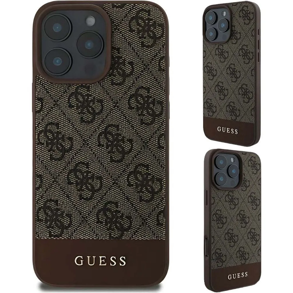 Guess iPhone 16 Pro Custodia 4G Bottom Stripe Marrone - Originale - 11