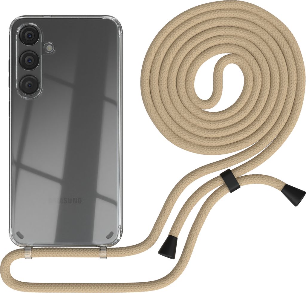EAZY CASE Handykette kompatibel mit Samsung Galaxy S24 Plus, Handyhülle mit Umhängeband, Handykordel, Schutzhülle Clear, Band in Blau