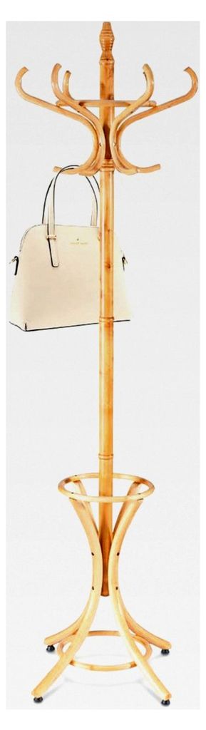 Kleiderständer aus Holz, Garderobenständer mit Haken, Jackenständer, Farbwahl (Natur)