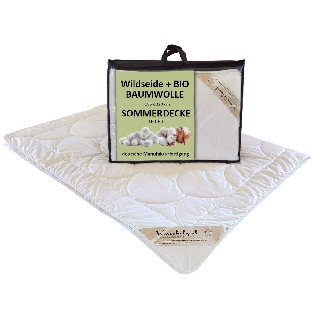 Wildseide Sommerdecke leicht in 155x220 cm 60% Seide und 40% Baumwolle (Bio)