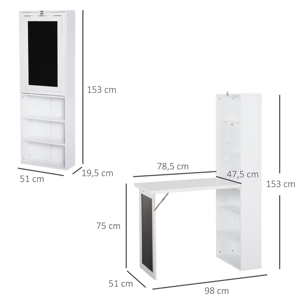 Table murale relevable avec rangement et bureau informatique pliable - 3
