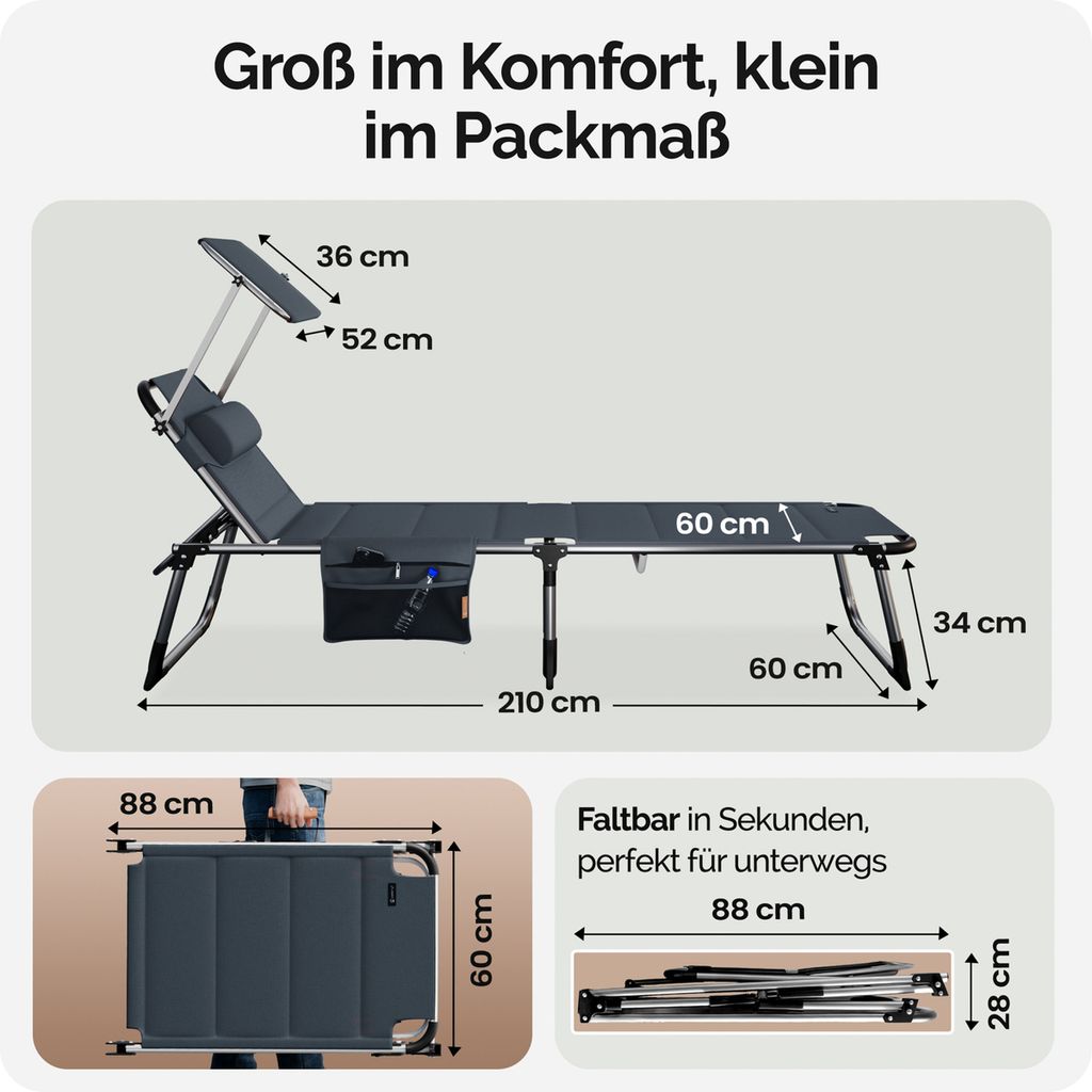 CASARIA® Sonnenliege klappbar Wetterfest mit Dach Produktbild 7