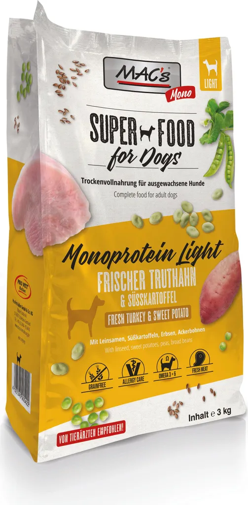 MAC's Dog Mono Senior Light 3kg - Croccantini Tacchino per Cani Anziani