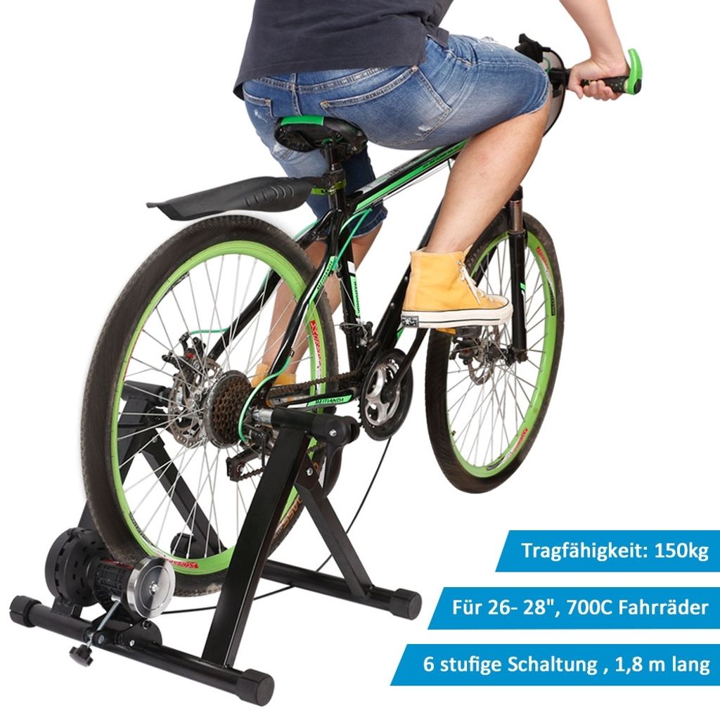 Relaxdays Rollentrainer Fahrrad, Radtrainer für 26-28 Zoll Reifen, bis 150  kg, klappbar, indoor, Magnetbremse, schwarz