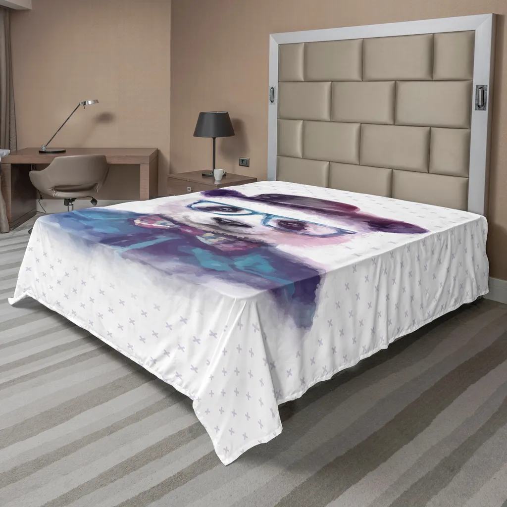 Drap plat Panda Vintage 260x228 cm Anti-Plis en Tissu Ultra Doux Noir