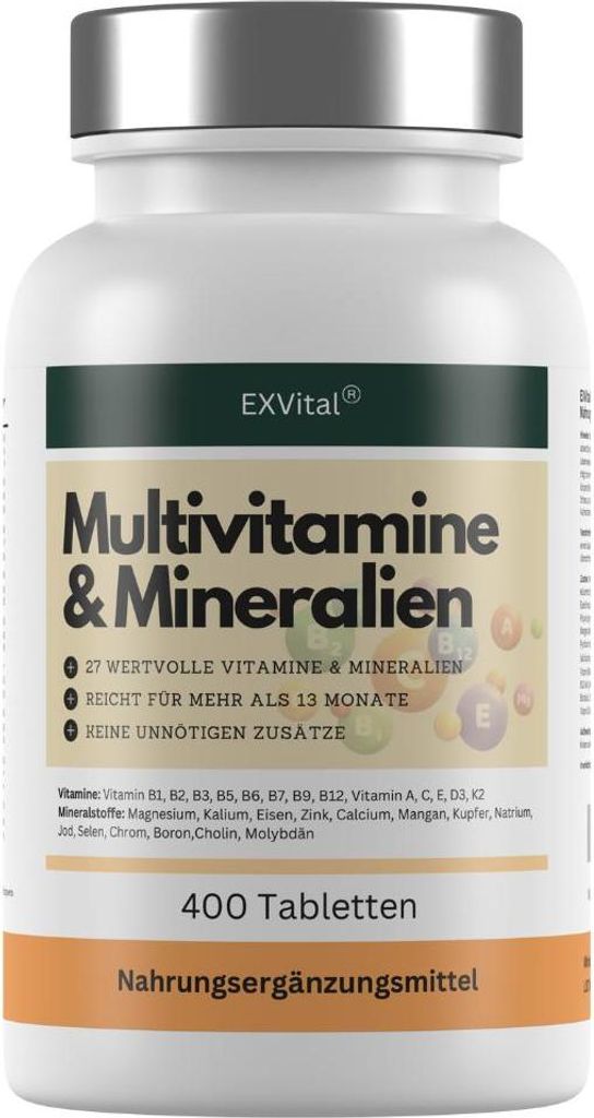 Multivitamin Tabletten, 27 Vitamine & Mineralien, 400 Stück Produktbild 