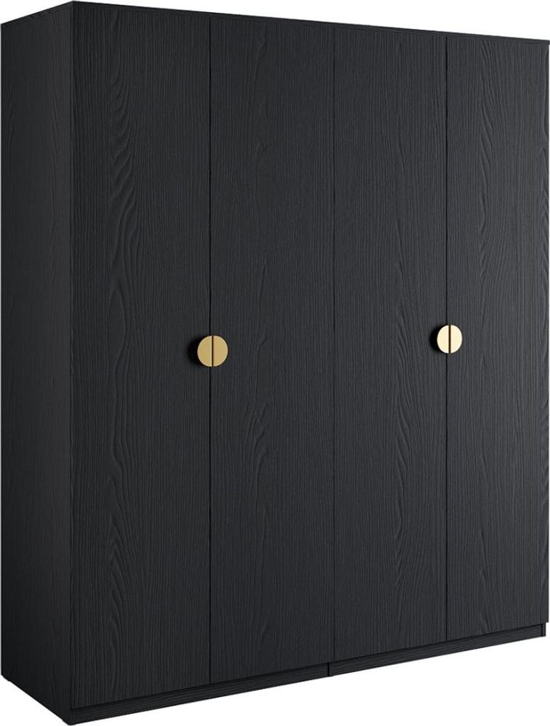 Schrank mit 4 Türen in strukturiertem Schwarz und Gold – 2 Kleiderstangen + 4 Regale – Kollektion MONDO