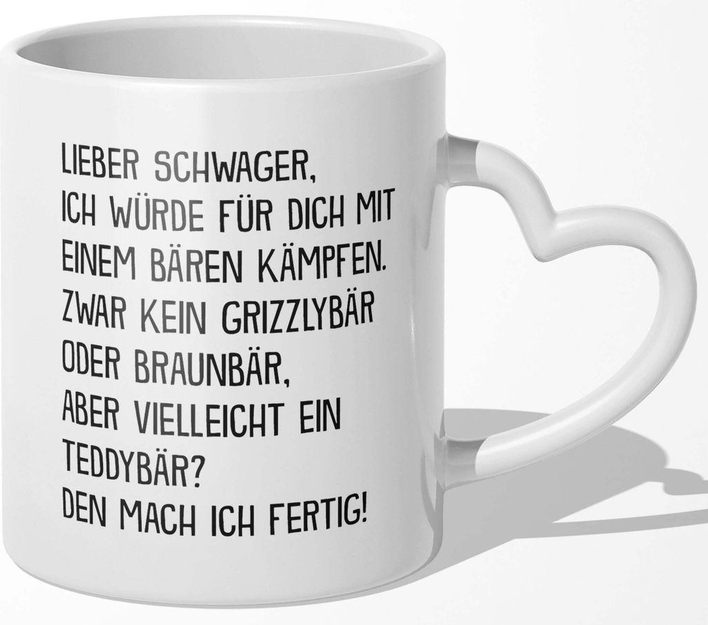 22Feels Schwager Geschenk Hochzeit Idee Männer Tasse Weihnachten Geburtstag Haferl Kaffeetasse Bester Familie (Herzhenkel Weiss)