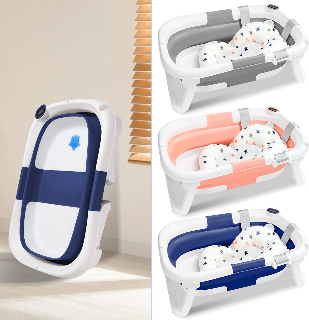 TolleTour Babybadewanne 60,5x43x20,5cmFaltbar Baby Bath Wanne Blau PP+PTE Babywanne mit Rutschfeste Fußpolster Badewanne Für Babys Kinder (mit Si...
