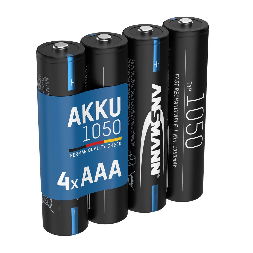 ANSMANN Akku Micro AAA, 1050 mAh NI-MH 1,2V, 4 Stück, hohe Kapazität