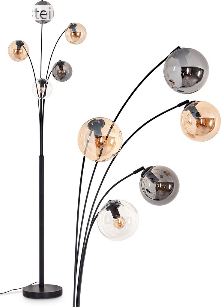 Cesaro Stehlampe aus Metall/Glas in Schwarz/Bernstein/Rauch/Klar