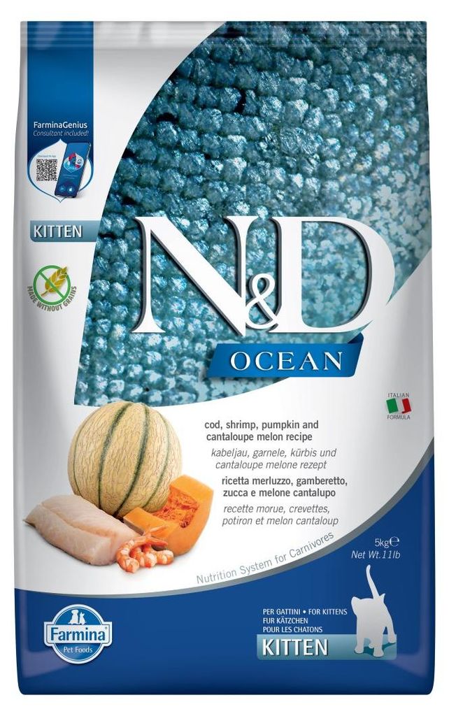 Farmina N&D Cat Ocean Cod Shrimp Kitten 5kg Sucha Karma Dla Zdjęcie produktu 