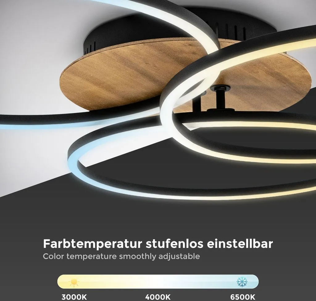 Plafonnier LED Dimmable CCT 42,5W avec Télécommande et Finition Bois