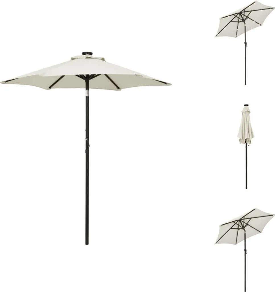 Parasol Lumineux LED 200x211 cm en Aluminium Sable avec Manivelle