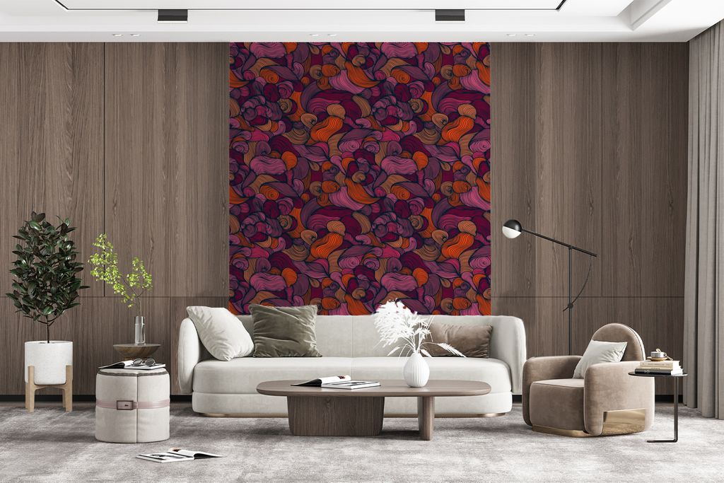 MuchoWow Fototapete für Wohnzimmer oder Schlafzimmer Wandtapete Vinyl Motivtapete Muster - Linienkunst - Jugendstil - 175x240 cm - Schlafzimmert...