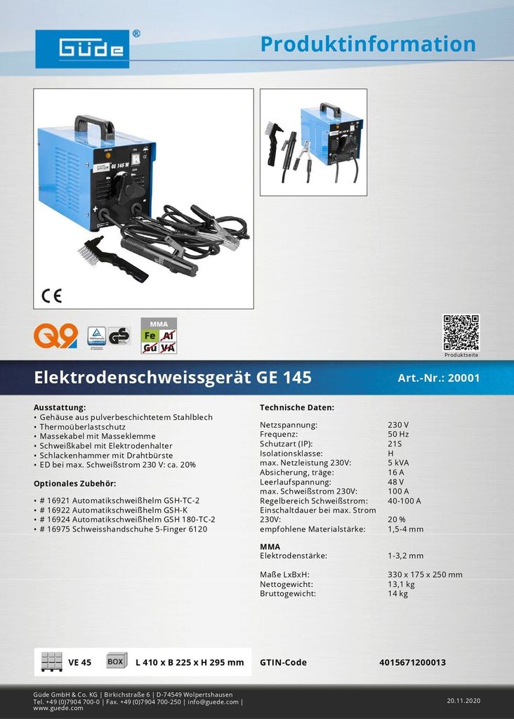 Güde Elektroden-Schweissgerät GE 145 W Produktbild 7