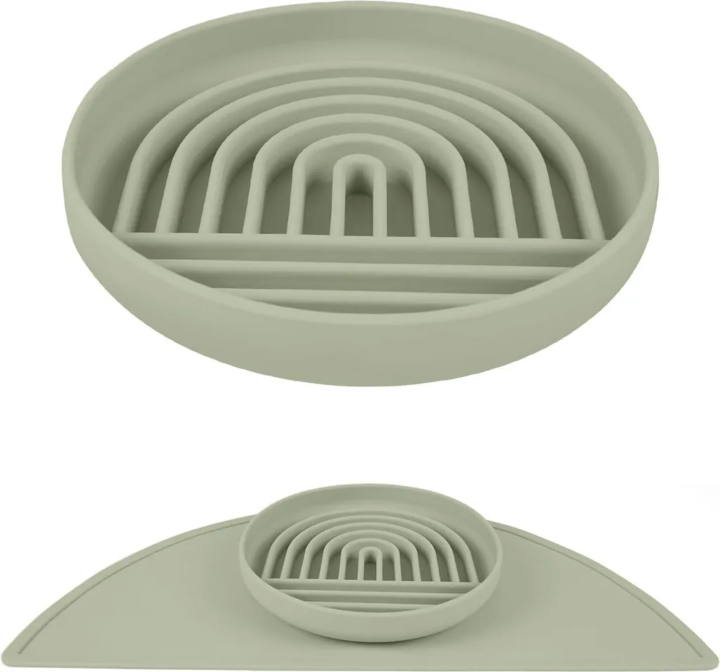 Bol Slow Food pour Chien Vert avec Ventouse en Silicone Anti-Glisse