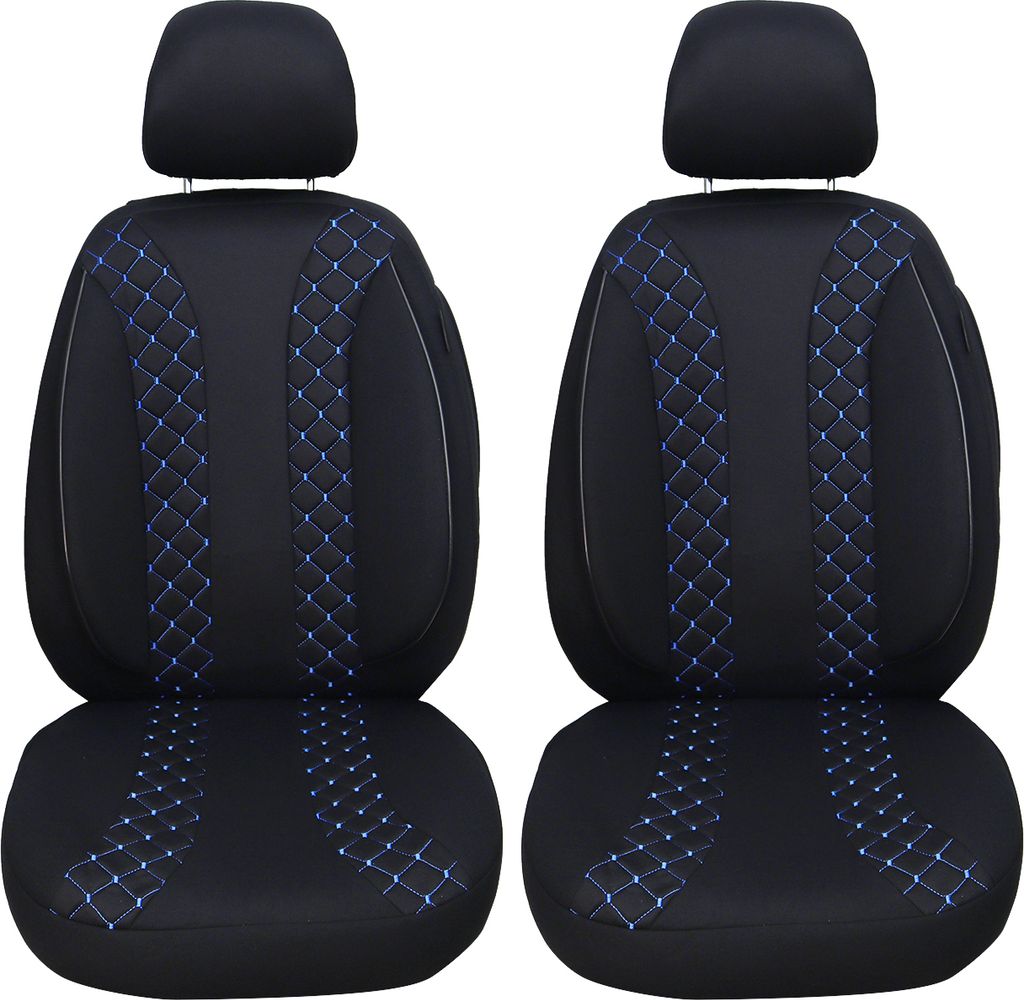 Schonbezüge Sitzbezüge für VW T6 T6.1 Multivan Bj 2015-21 in Schwarz/Blaue Naht N306