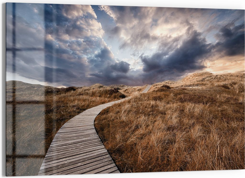 DEQORI Magnettafel Glas 90x60 cm 'Goldener Pfad' beschreibbar Whiteboard Pinnwand Küche