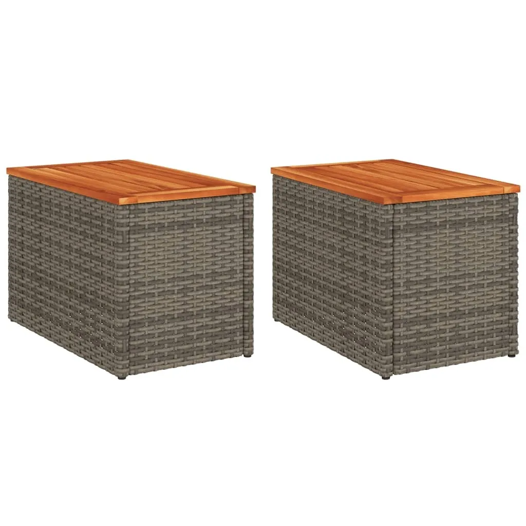 Tavolini da Giardino 2 pz Grigio in Poli Rattan e Legno - The Living Store - 3