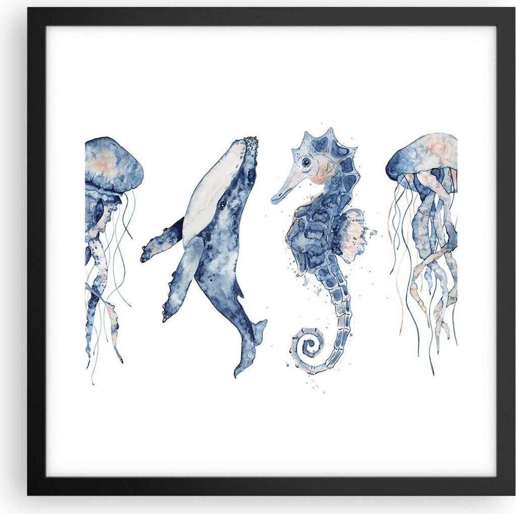Gerahmtes Poster - Schwarzer Rahmen - Tiere Marine Kinder - 40x40 cm - Wand Bild - Wanddeko - Wandbilder - Kunstposter - Wandposter - Bilderrahmen ...
