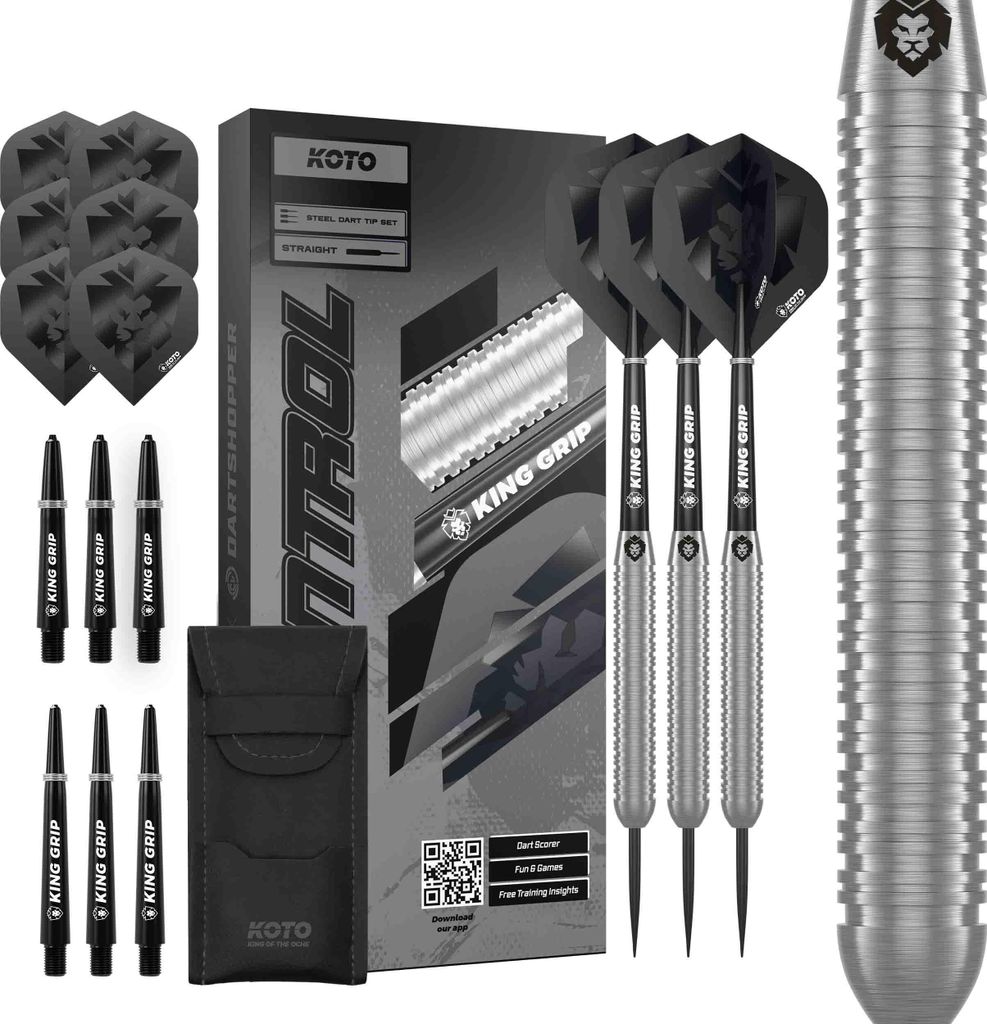 KOTO - Kingcontrol 90% Darts 22 G, Schwarz, Dartpfeile Inkl. 3 Barrels, 3 Flights & 3 Shafts