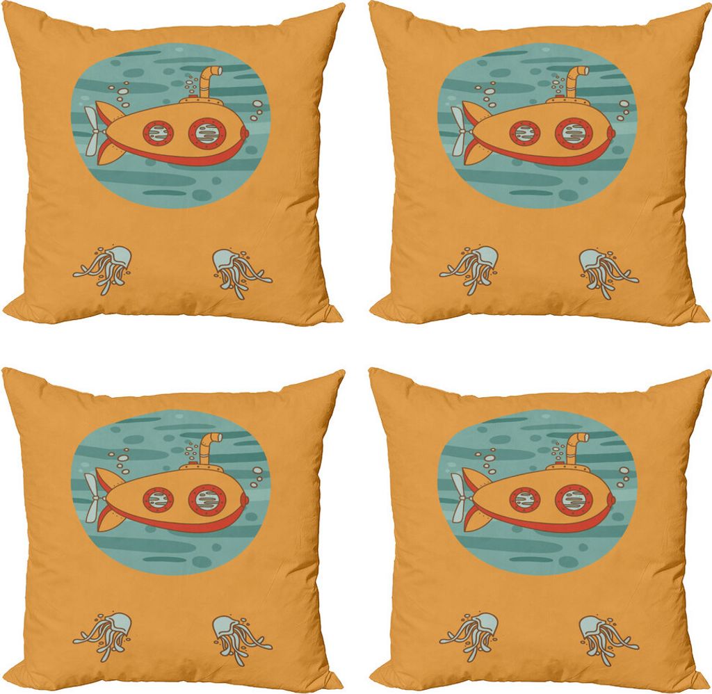 ABAKUHAUS U-Boot Kissenbezug Set (4 Stück), Born to Dive Quallen, Moderner Doppelseitiger Digitaldruck, 50 cm x 50 cm, Aprikose Pale Teal