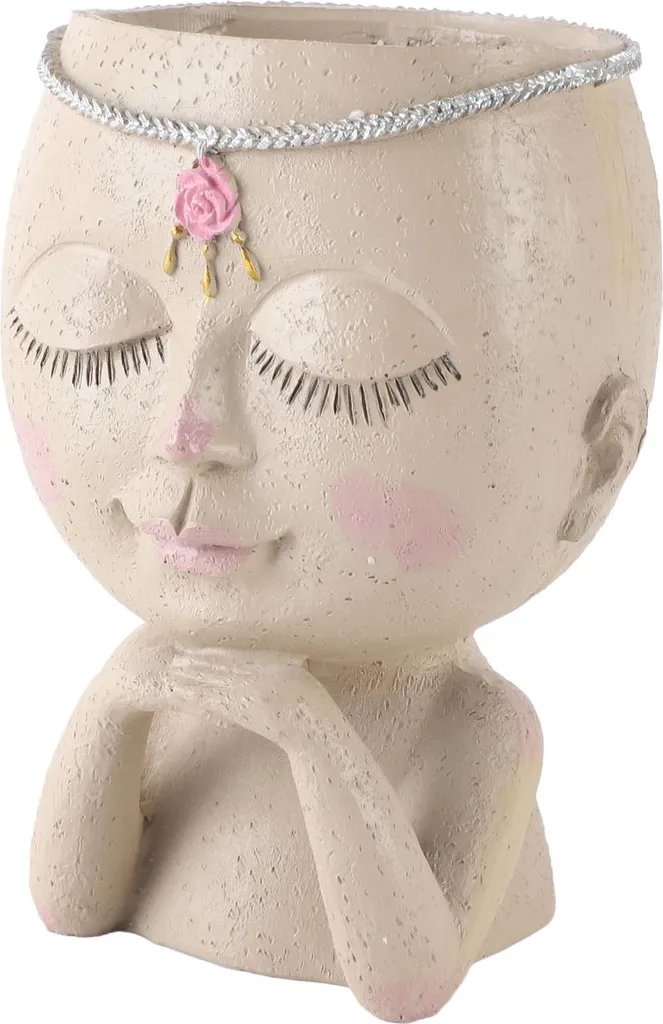 Pot de fleurs visage Princesse en résine avec drainage pour succulente - 7