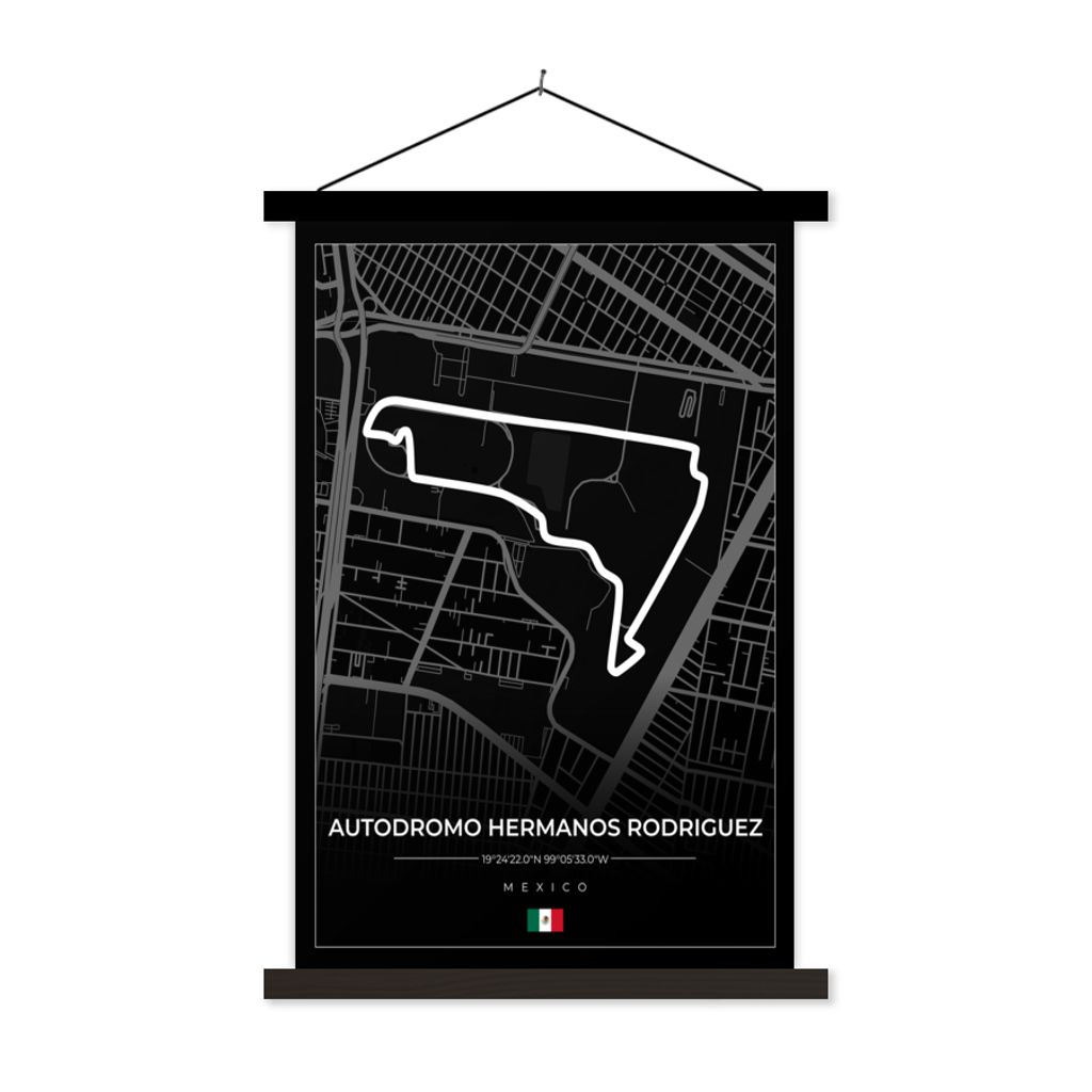 MuchoWow Textilposter Mexiko - Rennstrecke - Autodromo Hermanos Rodríguez - Formel 1 - Rennsport - Schwarz 40x60 cm mit schwarzem Rahmen - Wandd...