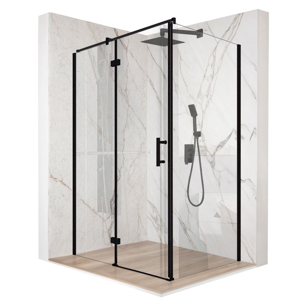 Duschkabine 110 x 90 cm, Schwingtür, schwarzes ESG-Glas 6 mm + Beschichtung