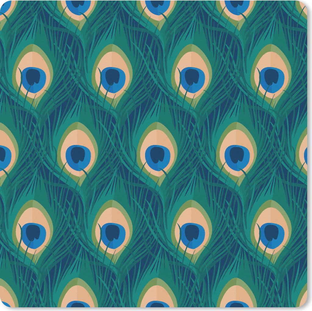 MuchoWow Mauspad Mousepad Design - Pfau - Federn - Grün - Blau 30x30 cm - Mousepads - Maus Mat - Pad - Mausunterlage - Gaming