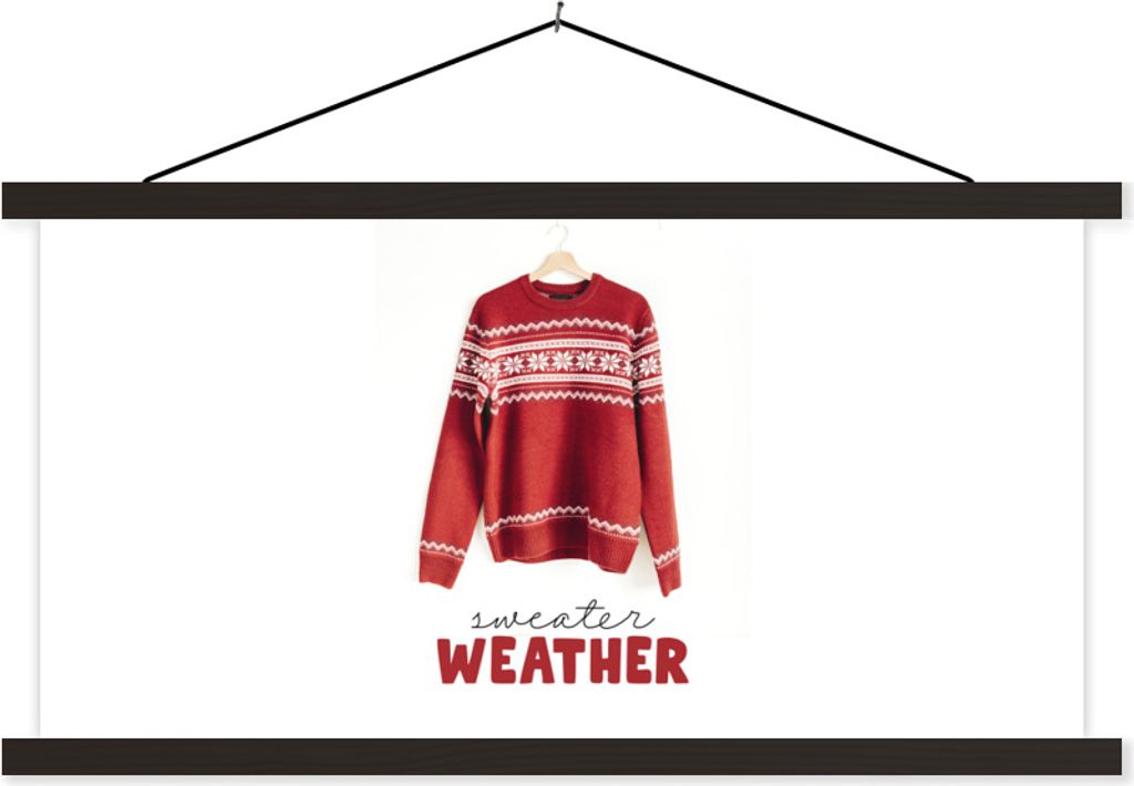 MuchoWow Textilposter Weihnachtspulli - Rot - Winter 60x30 cm mit schwarzem Rahmen - Textilien