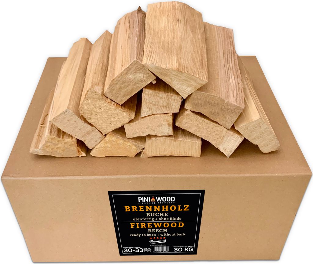 PINI Grillholz OHNE RINDE Buche 30 Kg Brennholz 30-33 cm für Pizzaofen Grill Smoker Kamin Feuerschale