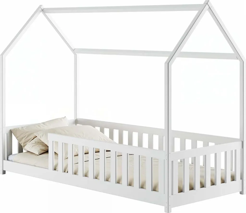 Lit Cabane Noah Blanc 90x200cm - Sécurisez le Sommeil de votre Enfant