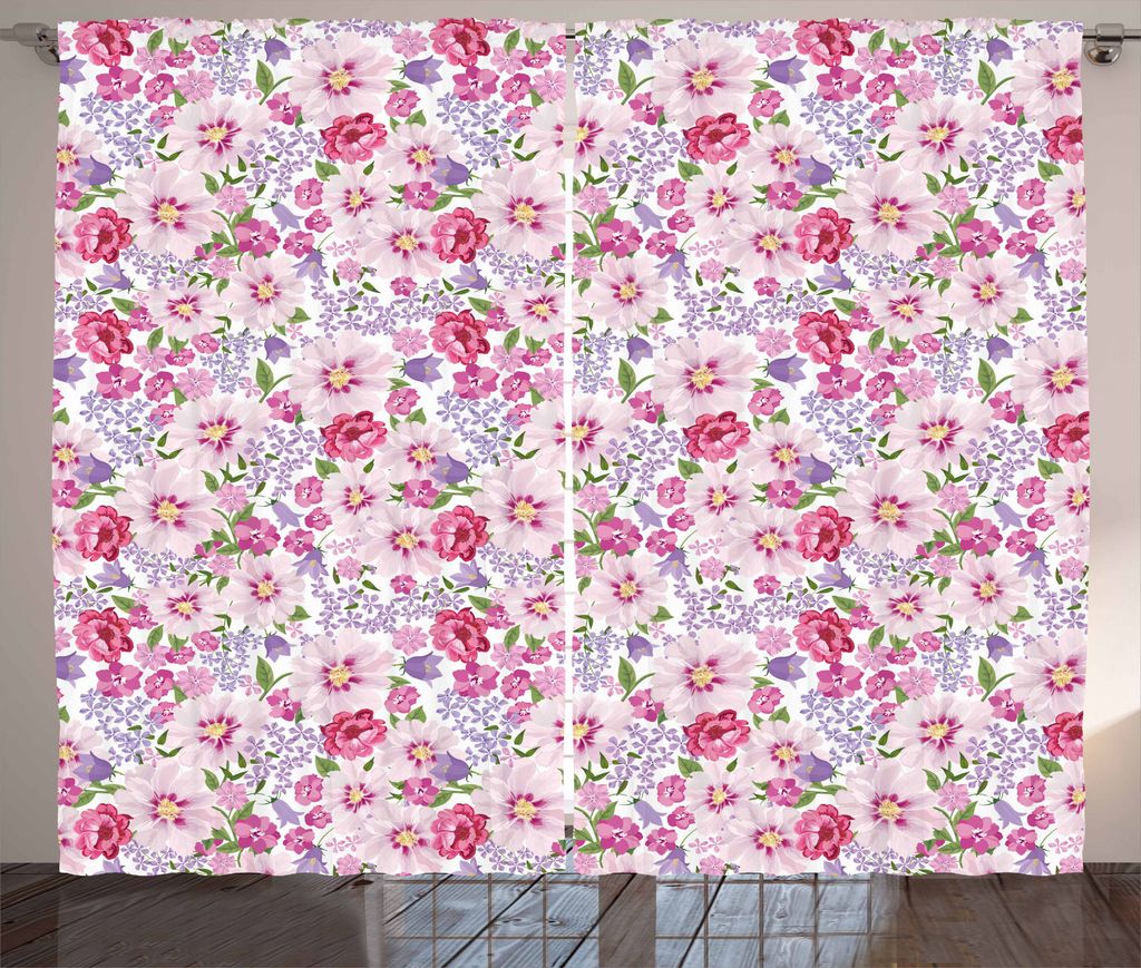 ABAKUHAUS Aquarell Rustikaler Gardine, Frischer Frühlings-Flora, Schlafzimmer Kräuselband Vorhang mit Schlaufen und Haken, 280 x 175 cm, Lavendel...