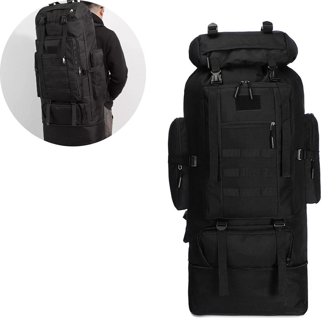 MODFU Rucksäcke 100L Oxford-Gewebe Camping, Wanderrucksack, großer wasserdichter Trekkingrucksack für Reisen, Schwarz