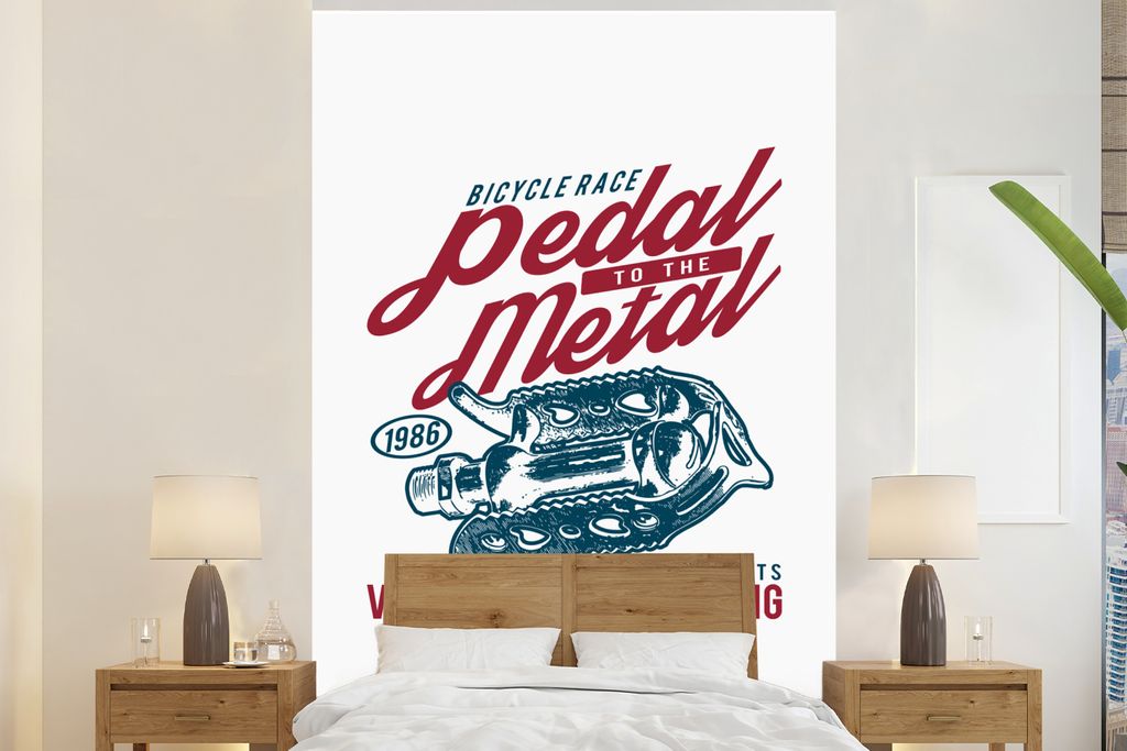 MuchoWow Fototapete für Wohnzimmer oder Schlafzimmer Wandtapete Vinyl Motivtapete Fahrradpedale - Vintage - Buchstaben - Rot - 170x260 cm - Wohn...
