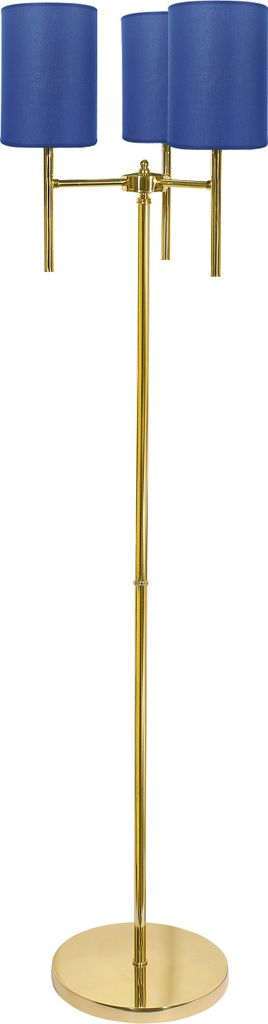 Stehlampe Messing Stoff E27 153,5 cm in poliert Blau 3-flammig Klassisch