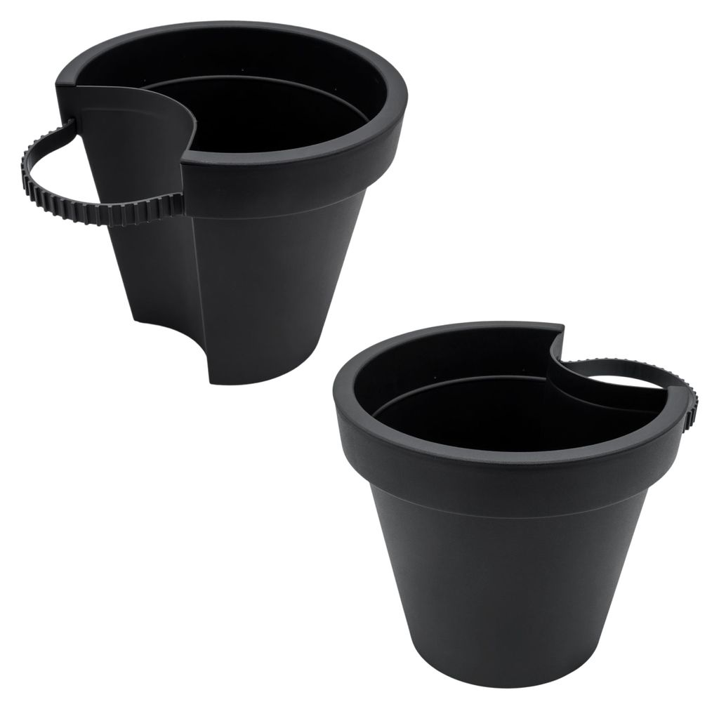 Kunststoff Blumentopf für Regenrohr 24 x 21 cm 2er Set - anthrazit - Pflanztopf mit Befestigungsgurt für Fallrohr