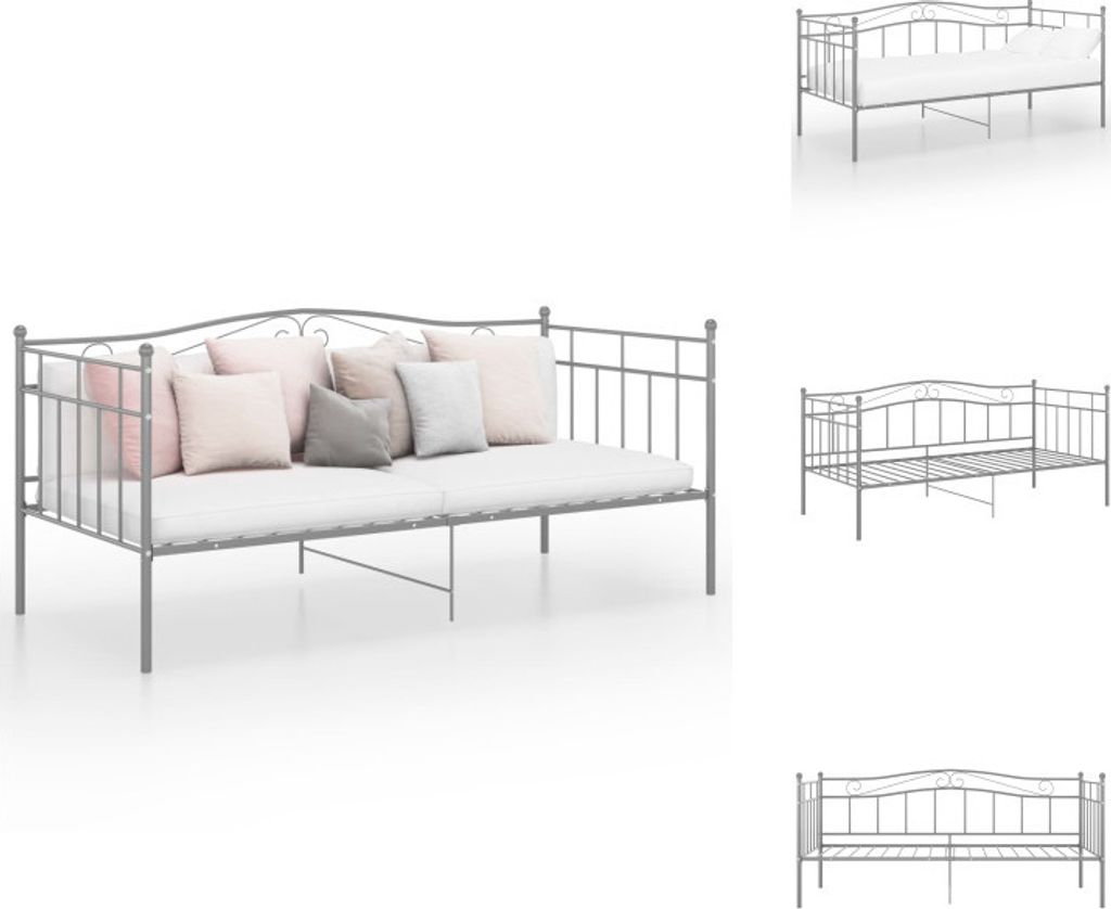 vidaXL Schlafsofa Bettgestell Grau Metall 90x200 cm - Betten & Bettgestelle