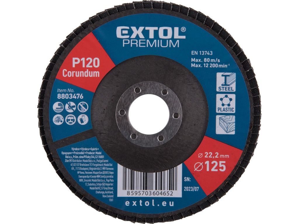 Fächerschleifscheibe Extol Premium 8803476 schräge Korund-Fächerschleifscheibe, O125mm, P120