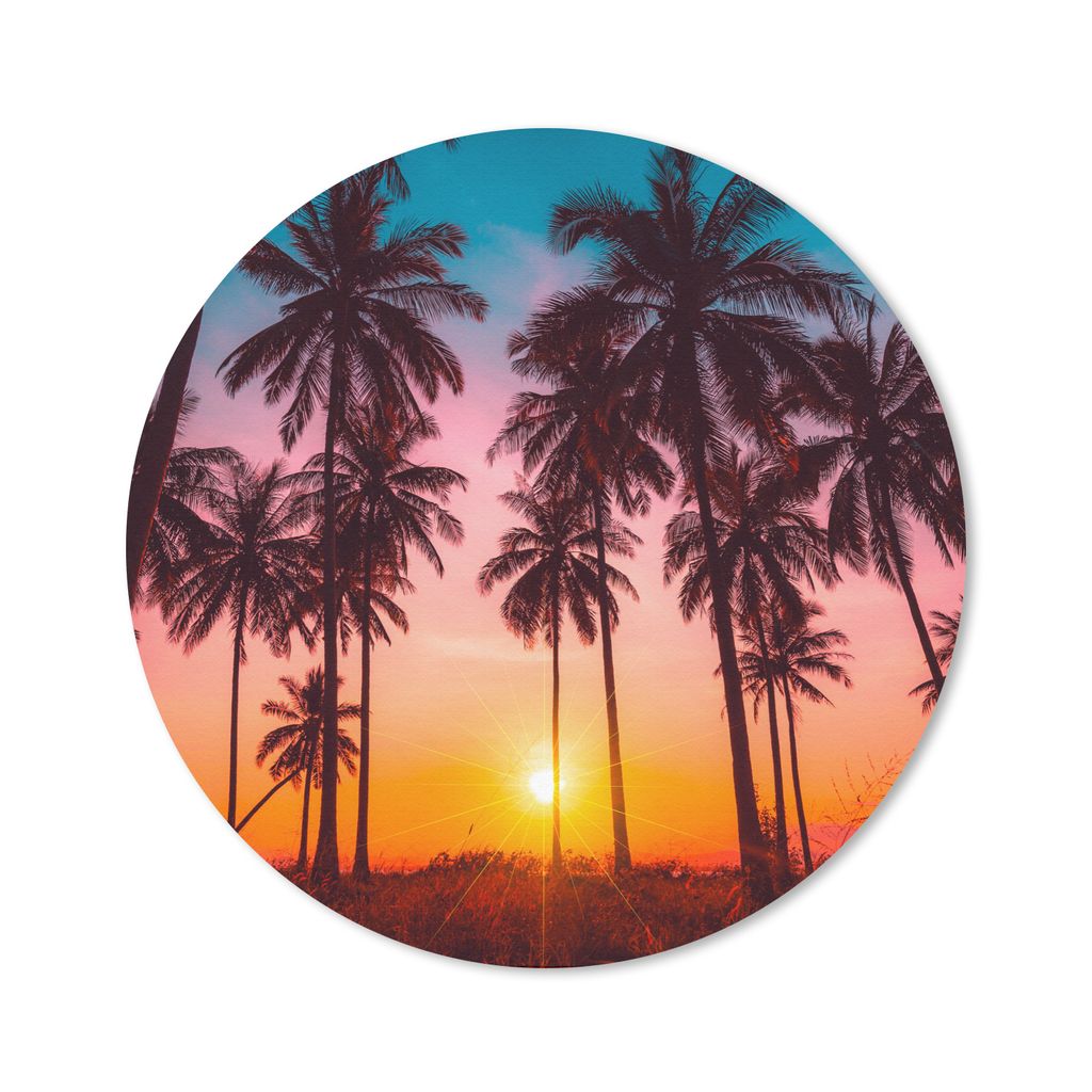 MuchoWow Mauspad Mousepad Palme - Sonnenuntergang - Horizont - Strand - Orange - Rosa 30x30 cm - Mousepads - Maus Mat - Pad - Mausunterlage - Tis...