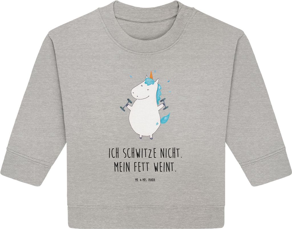 Mr. & Mrs. Panda Organic Baby Pullover Einhorn Fitness 12. - 18. Monat - Heather Grey - Geschenk, Bullover, Abnehmen, Unicorn, Sport, Gym, Fitnesss...
