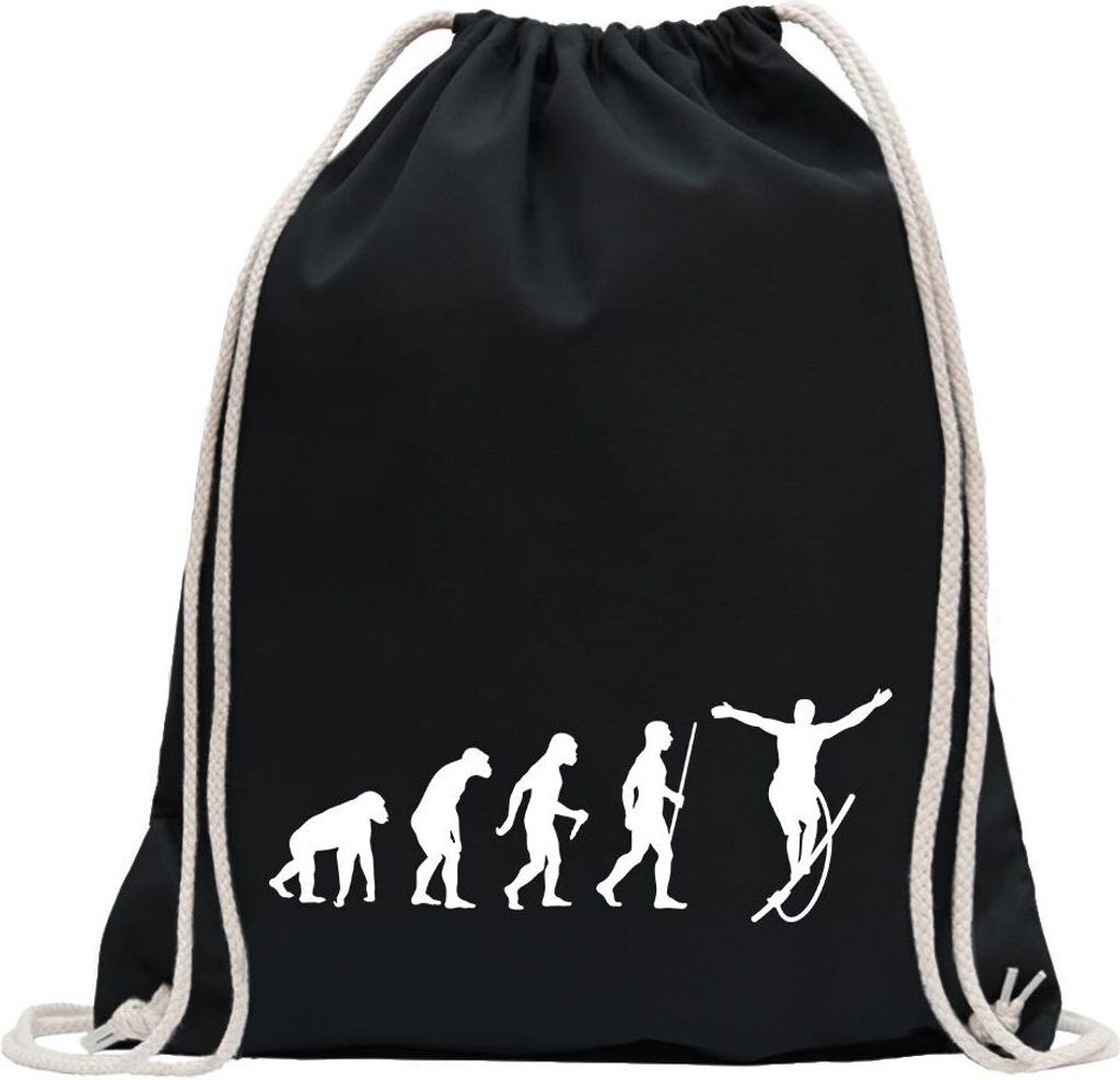 Kiwistar - Turnbeutel - schwarz - Seiltanz Laufen Evolution - Fun Rucksack Sport Beutel Gymsack Baumwolle mit Ziehgurt